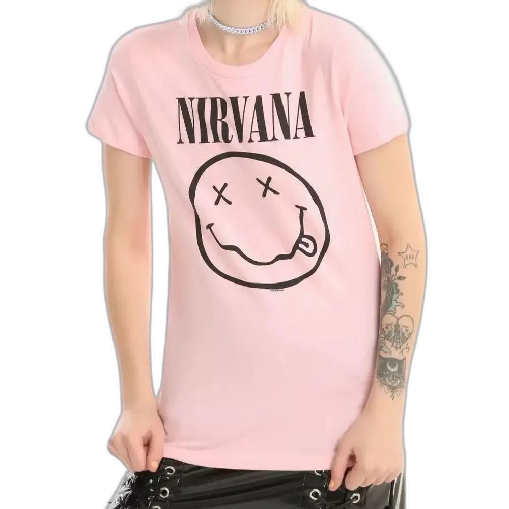 Nirvana Kurt Cobain PINK SMILEY FACE Women's T-Shirt